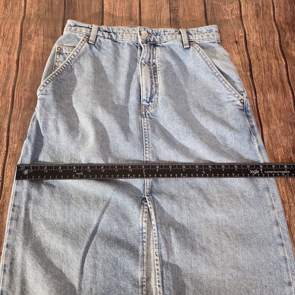 Free People Denim Skirt Women 25 Blue Wild Roses Midi Pockets Front Slit - Picture 4 of 12
